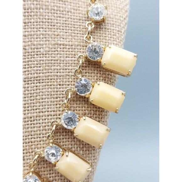 J.Crew Statement Necklace Neutral Cream Beads & Crystals Collar Signed 19" - Picture 4 of 9